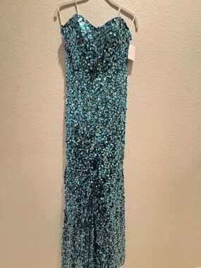 NWT Panoply Sz 0 Shimmery Aqua Strapless Gown $299